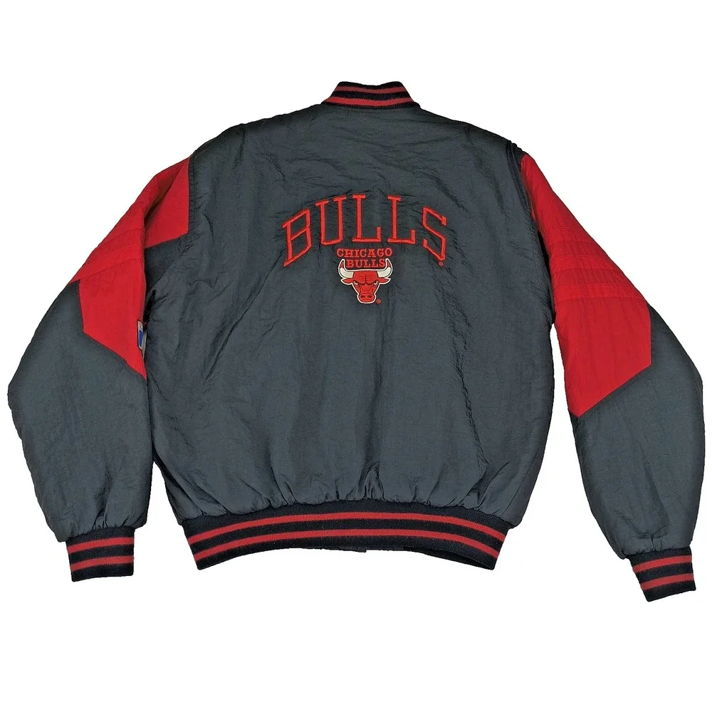Vintage Logo 7 Chicago Bulls NBA Varsity‎ Bomber Jacket Youth XL Black Red 90s